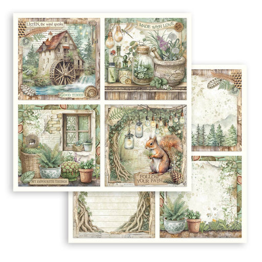 STAMPERIA 12X12 PAPER HERBARIUM SILVAE 4 CARDS - SBB1114(PRE ORDER NOW SHIPPING MID DECEMBER 2025)