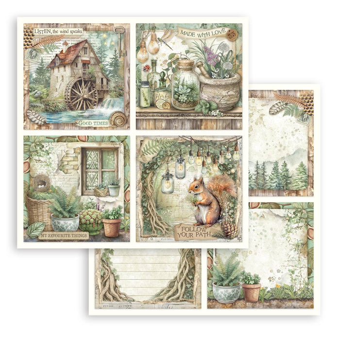 STAMPERIA 12X12 PAPER HERBARIUM SILVAE 4 CARDS - SBB1114(PRE ORDER NOW SHIPPING MID DECEMBER 2025)