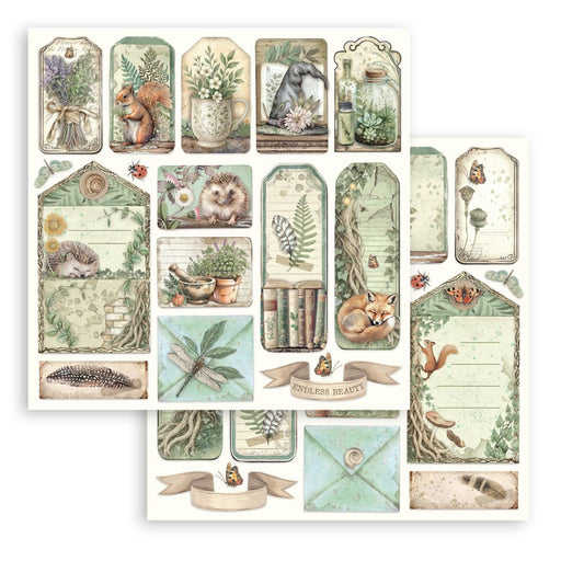 STAMPERIA 12X12 PAPER HERBARIUM SILVAE TAGS AND LETTERS - SBB1115(PRE ORDER NOW SHIPPING MID DECEMBER 2025)