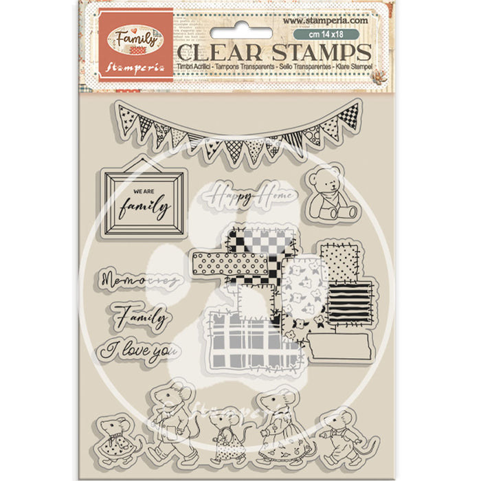 STAMPERIA RUBBER STAMP 14X18 FAMILY PARTY - WTK233 (  NOW SHIPPING LATE JAN 26)