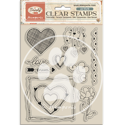 STAMPERIA RUBBER STAMP 14X18 FAMILY HEARTS - WTK234 ( PRE ORDER NOW SHIPPING LATE JAN 26)