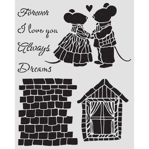STAMPERIA STENCIL 20CM X 25CM FAMILY HOUSE AND MICE - KSTD196 ( PRE ORDER NOW SHIPPING LATE JAN 26)