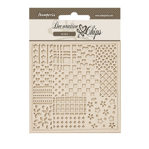 STAMPERIA DEC CHIPS 14 X 14CM FAMILY PATCHWORK PATTERN - SCB280 ( PRE ORDER NOW SHIPPING LATE JAN 26)