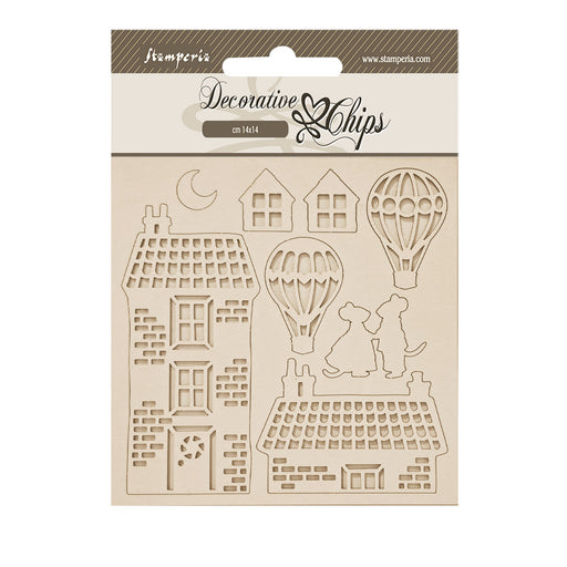 STAMPERIA DEC CHIPS 14 X 14CM FAMILY HOUSE AND BALLOONS - SCB281 ( PRE ORDER NOW SHIPPING LATE JAN 26)