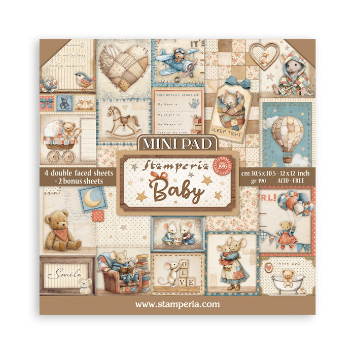 STAMPERIA 12X 12 MINI PAPER PACK 6 SHEETS BABY - SBBM001 (  NOW SHIPPING LATE JAN 26)