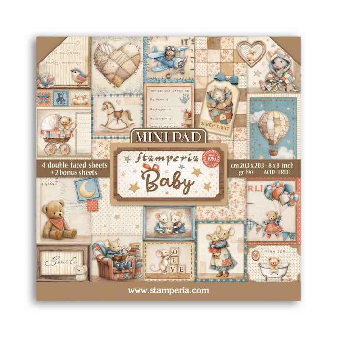 STAMPERIA 8 X 8 MINI PAPER PACK 6 SHEETS BABY - SBBMS001 (  NOW SHIPPING LATE JAN 26)