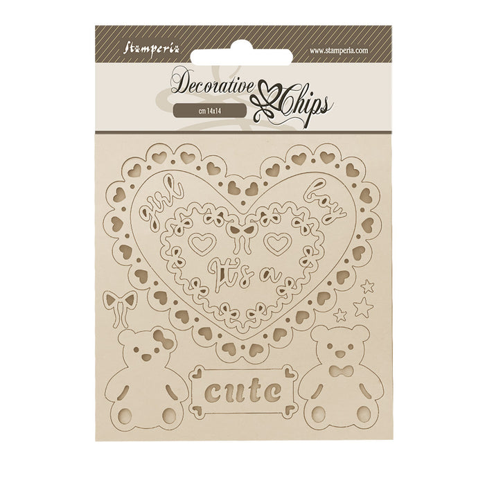 STAMPERIA DEC CHIPS 14 X 14CM BABY HEART AND BEARS - SCB283 (  NOW SHIPPING LATE JAN 26)