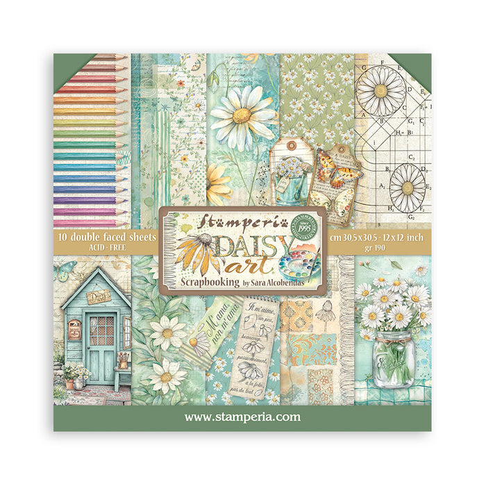 STAMPERIA 12.X 12 PAPER PACK DOUBLE FACE DAISY ART - SBBL182( NOW SHIPPING MID FEB 26)