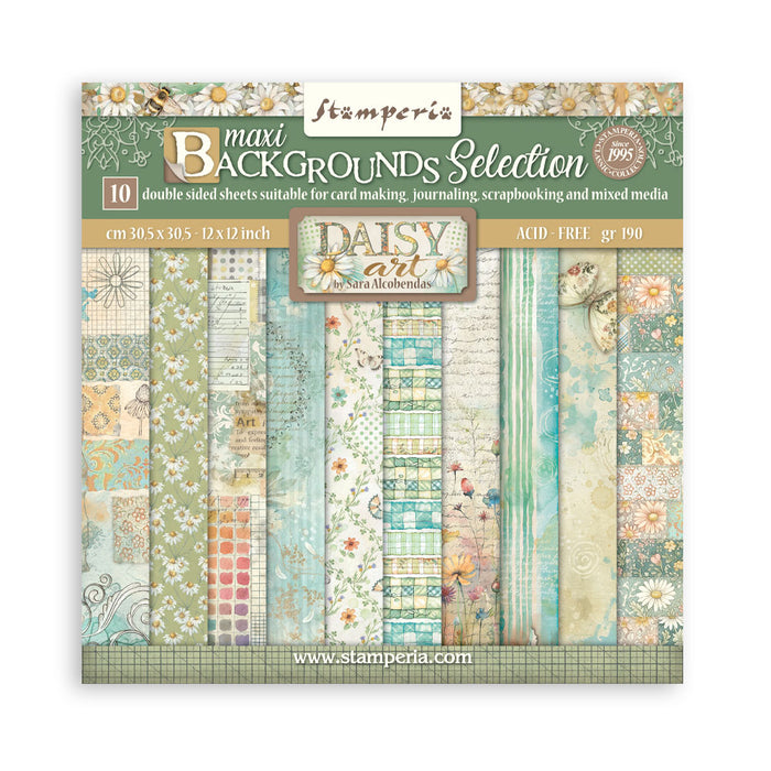 STAMPERIA 12.X 12 PAPER PACK DOUBLE FACE BACKGROUND DAISY ART -SBBL183( NOW SHIPPING MID FEB 26)