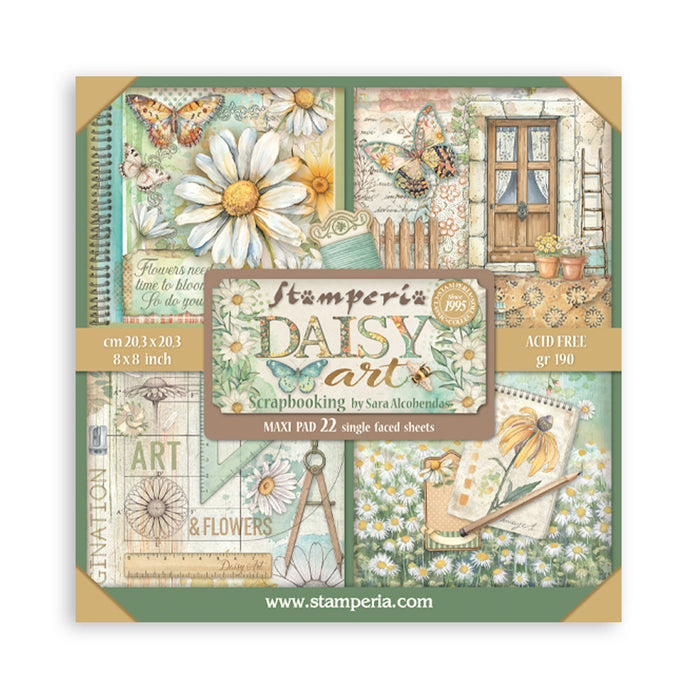 STAMPERIA 8 X 8 PAPER PACK 22 SHEETS DAISY ART - SBBSXB22