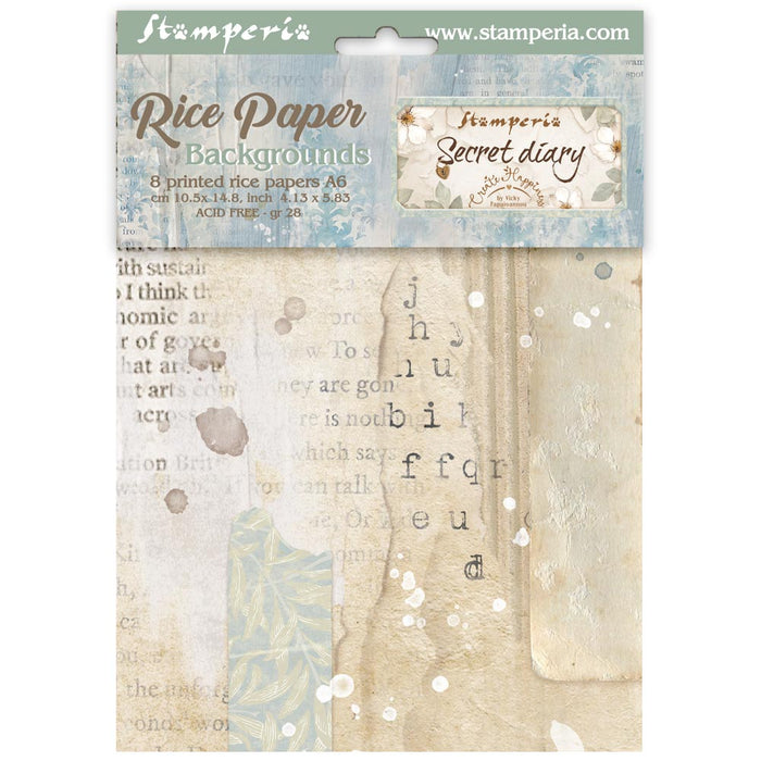 STAMPERIA RICE A6 BACKGROUNDS SECRET DIARY - DFSAK6051( NOW SHIPPING MID FEB 26)