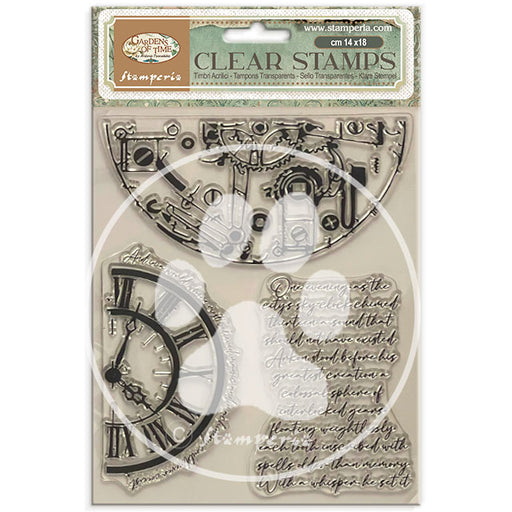 STAMPERIA RUBBER STAMP 14X18 GARDENS OF TIME HALF CLOCKS - WTK240( PRE ORDER NOW SHIPPING LATE APRIL 2026)