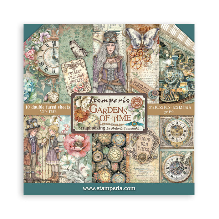 STAMPERIA 12 X 12 PAPER PACK DOUBLE FACE GARDENS OF TIME - SBBL185( PRE ORDER NOW SHIPPING LATE APRIL 2026)