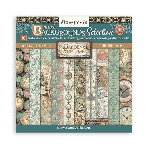 STAMPERIA 12 X 12 PAPER PACK DOUBLE FACE BACKGROUND GARDENS OF TIME - SBBL186( PRE ORDER NOW SHIPPING LATE APRIL 2026)