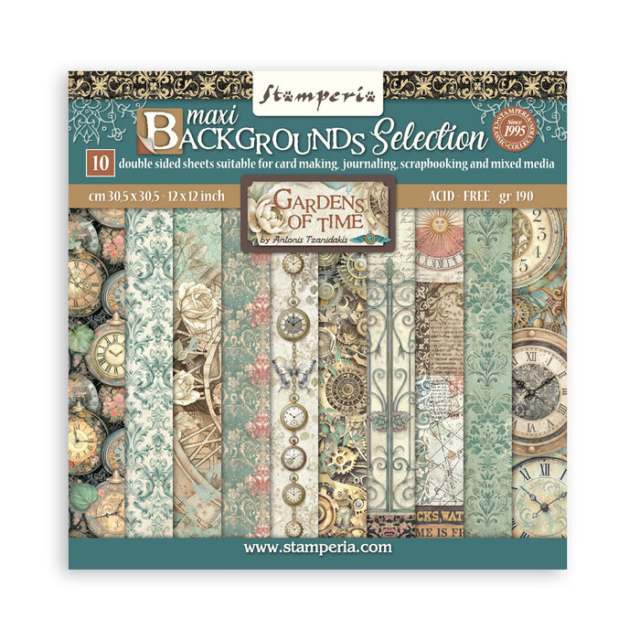 STAMPERIA 12 X 12 PAPER PACK DOUBLE FACE BACKGROUND GARDENS OF TIME - SBBL186( PRE ORDER NOW SHIPPING LATE APRIL 2026)