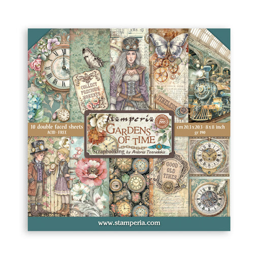 STAMPERIA 8 X 8 PAPER PACK DOUBLE FACE GARDENS OF TIME - SBBS141( PRE ORDER NOW SHIPPING LATE APRIL 2026)