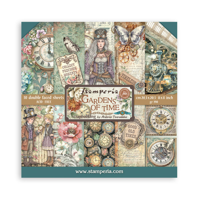 STAMPERIA 8 X 8 PAPER PACK DOUBLE FACE GARDENS OF TIME - SBBS141( PRE ORDER NOW SHIPPING LATE APRIL 2026)