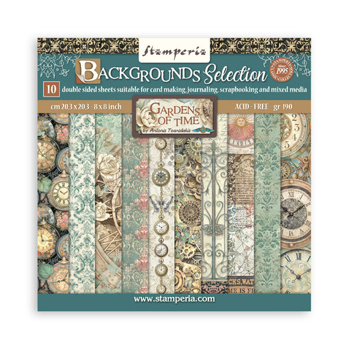 STAMPERIA 8 X 8 PAPER PACK DOUBLE FACE BACKGROUND GARDENS OF TIME - SBBS142( PRE ORDER NOW SHIPPING LATE APRIL 2026)