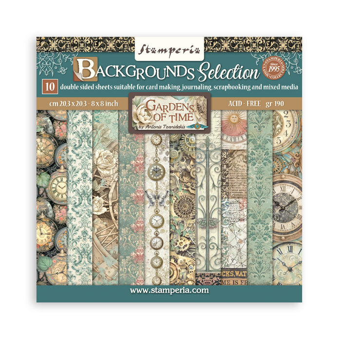 STAMPERIA 8 X 8 PAPER PACK DOUBLE FACE BACKGROUND GARDENS OF TIME - SBBS142( PRE ORDER NOW SHIPPING LATE APRIL 2026)