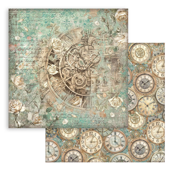 STAMPERIA 12X12 PAPER GARDENS OF TIME CLOCK AND ROSES - SBB1140( PRE ORDER NOW SHIPPING LATE APRIL 2026)