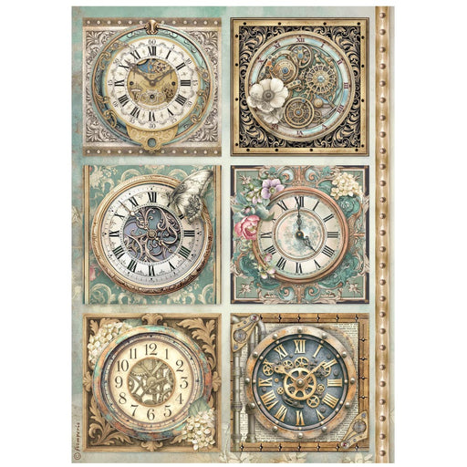 STAMPERIA A4 RICE PAPER PACKED GARDENS OF TIME 6 CLOCKS - DFSA41111( PRE ORDER NOW SHIPPING LATE APRIL 2026)