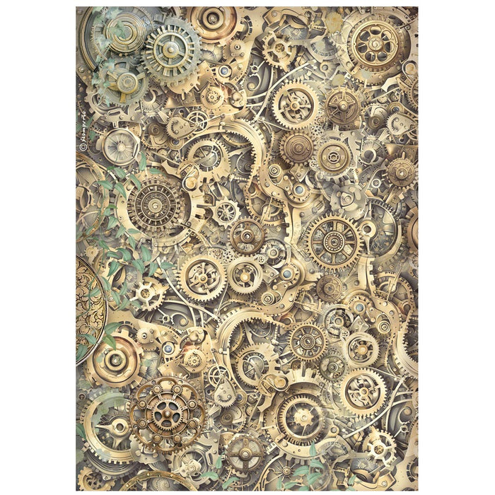 STAMPERIA A4 RICE PAPER PACKED GARDENS OF CLOCK GEAR PATTEN - DFSA41113( PRE ORDER NOW SHIPPING LATE APRIL 2026)