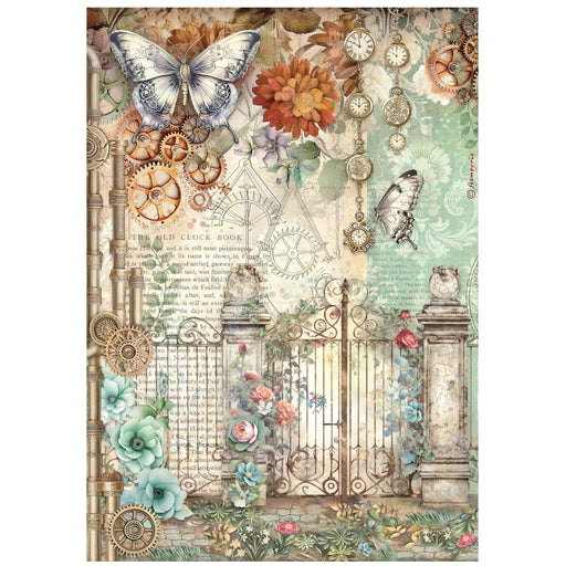 STAMPERIA A4 RICE PAPER PACKED GARDENS OF TIME GATE AND BUTTERFLY - DFSA41115( PRE ORDER NOW SHIPPING LATE APRIL 2026)