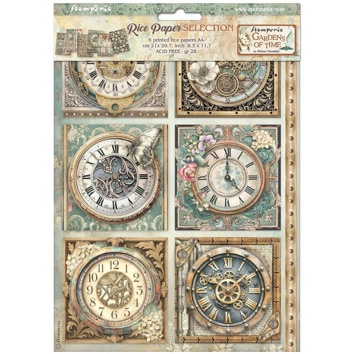 STAMPERIA A4 RICE PAPER PACKED PKT 6 GARDENS OF TIME - DFSA4XTM( PRE ORDER NOW SHIPPING LATE APRIL 2026)