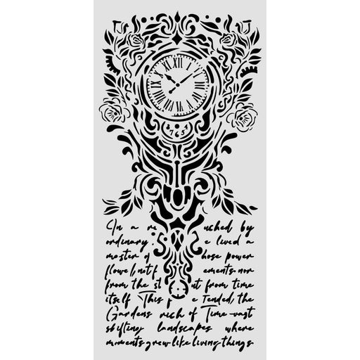 STAMPERIA STENCIL 12X25 GARDENS OF TIME CLOCK AND WRITING - KSTDL157( PRE ORDER NOW SHIPPING LATE APRIL 2026)