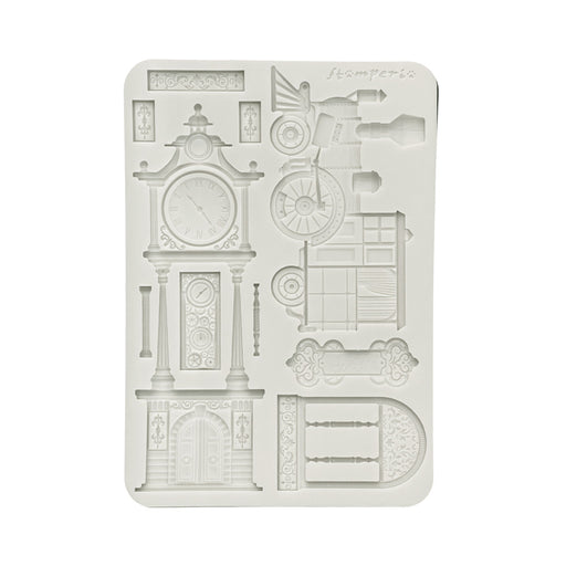 STAMPERIA SILICON MOULD A5 GARDENS OF TIME TRAIN AND LONGCASE CLOCK - KACMA609( PRE ORDER NOW SHIPPING LATE APRIL 2026)