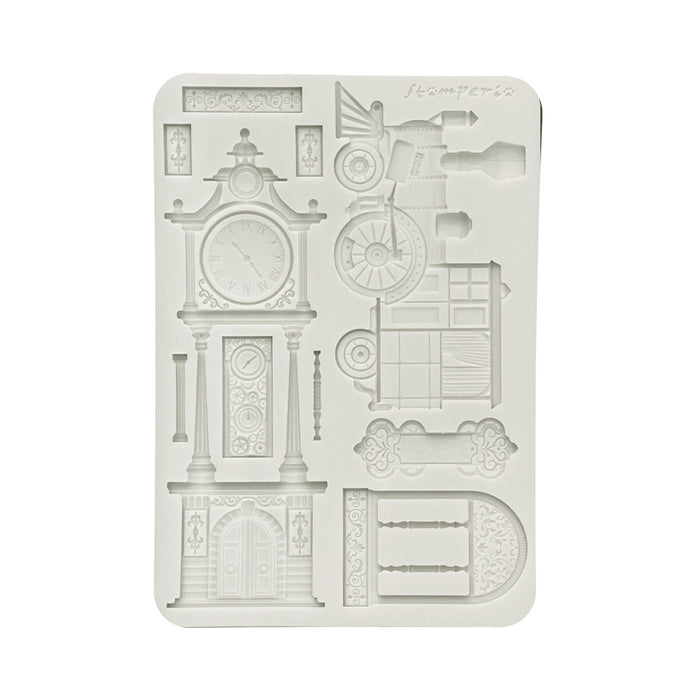 STAMPERIA SILICON MOULD A5 GARDENS OF TIME TRAIN AND LONGCASE CLOCK - KACMA609( PRE ORDER NOW SHIPPING LATE APRIL 2026)