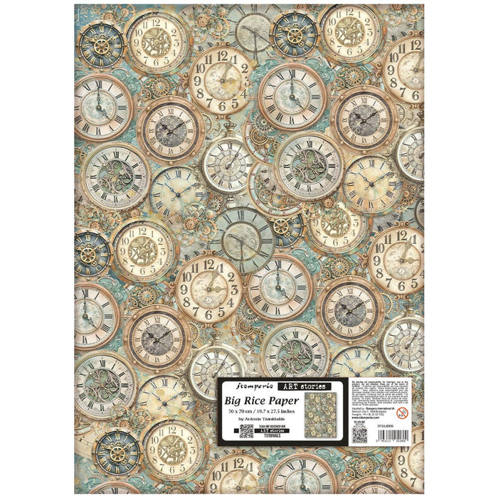 STAMPERIA A3 RICE PAPER GARDENS OF TIME CLOCK PATTERN - DFSAJB005( PRE ORDER NOW SHIPPING LATE APRIL 2026)