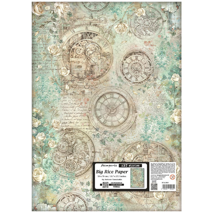 STAMPERIA A3 RICE PAPER GARDENS OF TIME CLOCKS AND ROSES - DFSAJB007( PRE ORDER NOW SHIPPING LATE APRIL 2026)