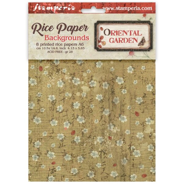 STAMPERIA RICE A6 8 SHEETS BACKGROUND ORIENTAL GARDEN - DFSAK6057( PRE ORDER NOW SHIPPING LATE JUNE 2026)