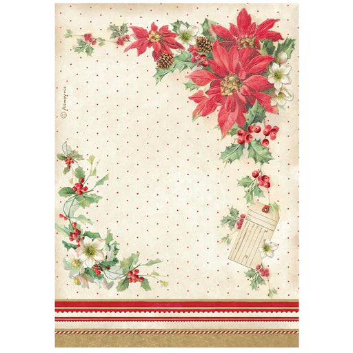 STAMPERIA A4 RICE PAPER PACKED CLASSIC CHRISTMAS POINSETTIA - DFSA41130 (PRE ORDER NOW SHIPPING EARLY AUGUST 2026)
