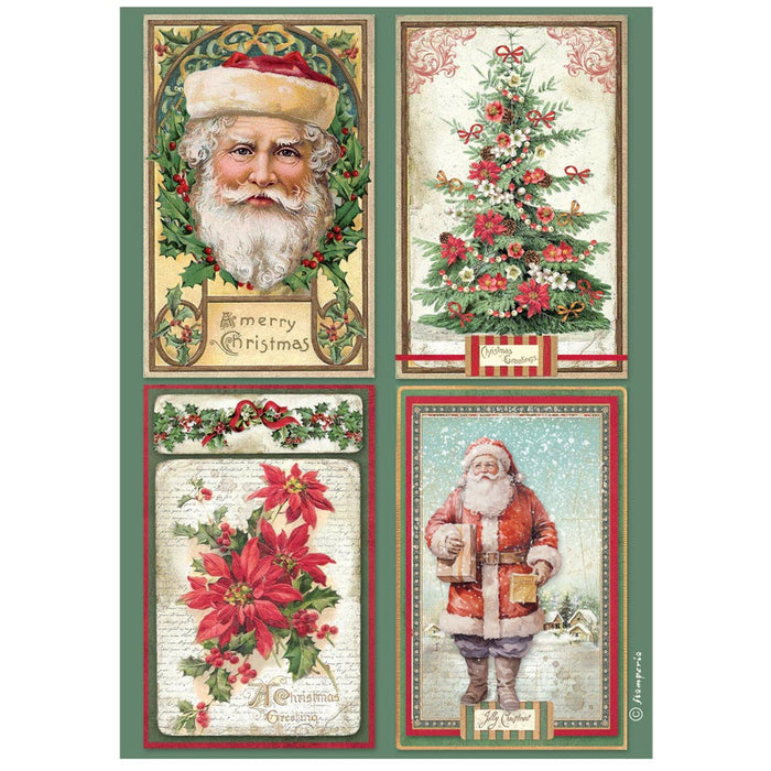 STAMPERIA A4 RICE PAPER PACKED CLASSIC CHRISTMAS 4 CARDS - DFSA41132 (PRE ORDER NOW SHIPPING EARLY AUGUST 2026)