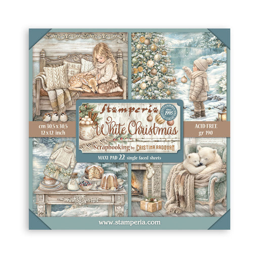 STAMPERIA 12X 12 PAPER PACK 22 SHEETS DOUBLE FACE WHITE CHRISTMAS - SBBXLB39 (PRE ORDER NOW SHIPPING EARLY AUGUST 2026)