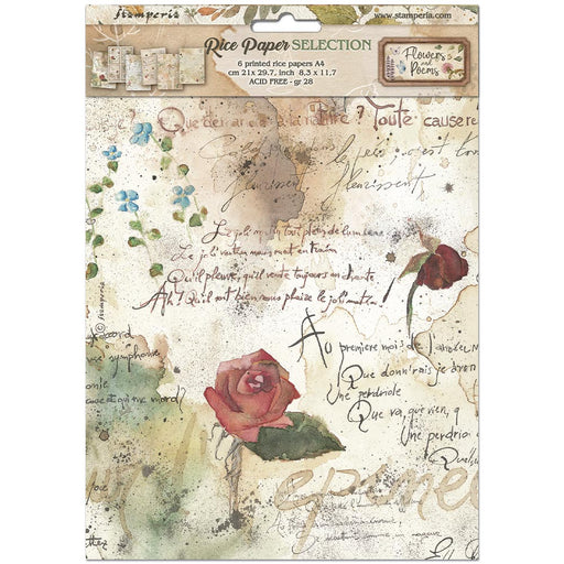 STAMPERIA A4 RICE PKT 6 STAMPERIA A4 RICE PAPER PACKED FLOWERS AND POEMS - DFSA4XFP(PRE ORDER NOW SHIPPING IN LATER OCTOBER 2026)