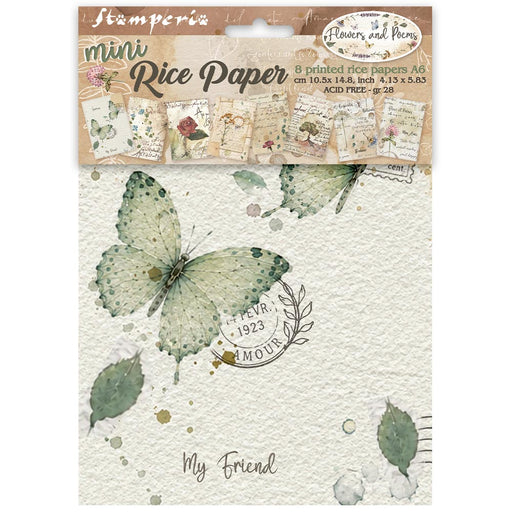 STAMPERIA RICE A6 8 SHEETS FLOWERS AND POEMS - DFSA6X13(PRE ORDER NOW SHIPPING IN LATER OCTOBER 2026)