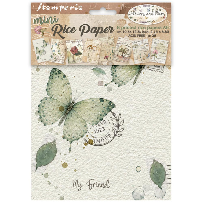 STAMPERIA RICE A6 8 SHEETS FLOWERS AND POEMS - DFSA6X13(PRE ORDER NOW SHIPPING IN LATER OCTOBER 2026)