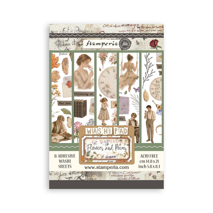 STAMPERIA WASHI PAD 8 SHEETS FLOWERS AND POEMS - SBW37(PRE ORDER NOW SHIPPING IN LATER OCTOBER 2026)