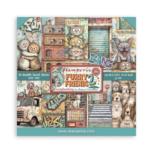 STAMPERIA 8 X 8 PAPER PACK DOUBLE FACE FURRY FRIENDS 2 - SBBS150(PRE ORDER NOW SHIPPING IN LATER OCTOBER 2026)