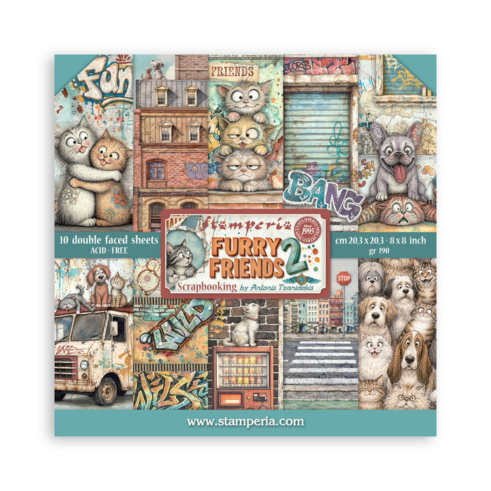 STAMPERIA 8 X 8 PAPER PACK DOUBLE FACE FURRY FRIENDS 2 - SBBS150(PRE ORDER NOW SHIPPING IN LATER OCTOBER 2026)