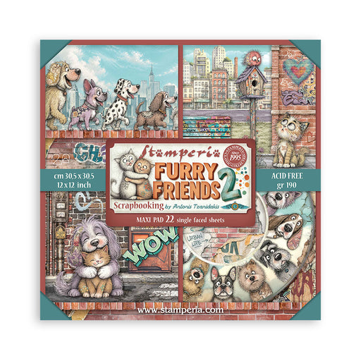 STAMPERIA 12X 12 PAPER PACK 22 SHEETS DOUBLE FACE FURRY FRIENDS 2 - SBBXLB41(PRE ORDER NOW SHIPPING IN LATER OCTOBER 2026)