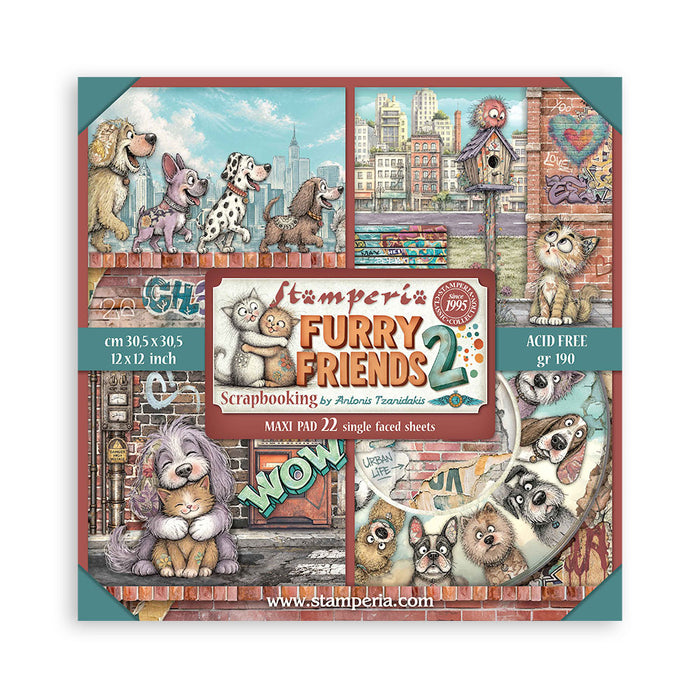 STAMPERIA 12X 12 PAPER PACK 22 SHEETS DOUBLE FACE FURRY FRIENDS 2 - SBBXLB41(PRE ORDER NOW SHIPPING IN LATER OCTOBER 2026)