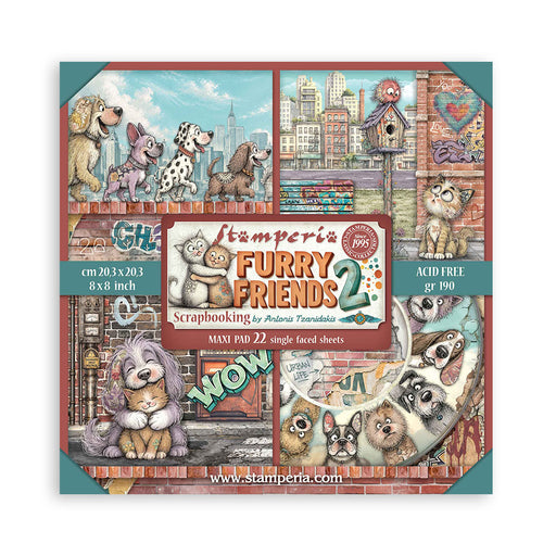 STAMPERIA 8 X 8 PAPER PACK 22 FURRY FRIENDS 2 - SBBSXB29(PRE ORDER NOW SHIPPING IN LATER OCTOBER 2026)