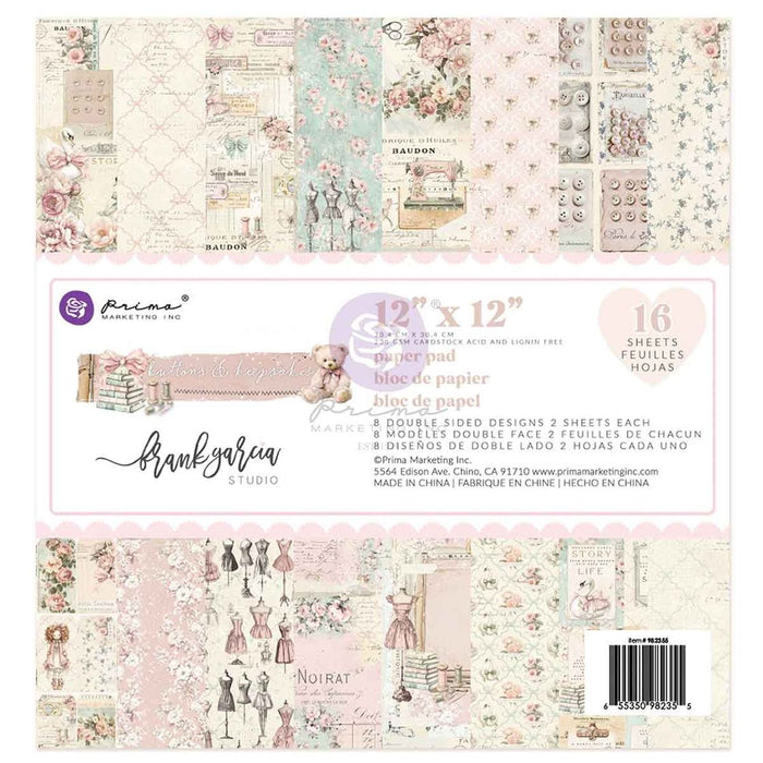 PRIMA BUTTONS AND KEEPSAKES COLLECTION 12X12 PAPER PAD 16 SHEETS - P982355