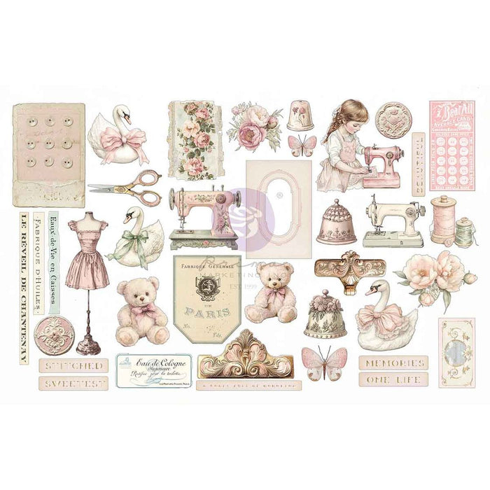 PRIMA BUTTONS AND KEEPSAKES COLLECTION EPHEMERA STITCHED CLIPPINGS 76 PCS - P982393