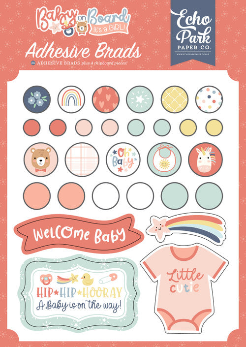 ECHO PARK BABY ON BOARD GIRL ADHESIVE BRADS - BOG414020