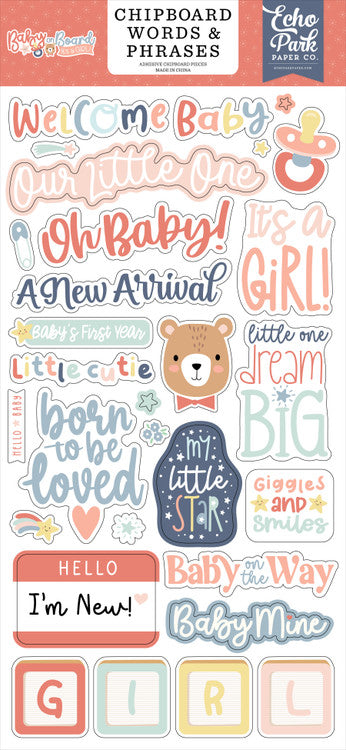 ECHO PARK BABY ON BOARD GIRL WORDS PHARES- CHIPBOARD - BOG414022